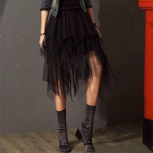 Tulle Asymmetrical Kerchief Tiered Hem Skirt
